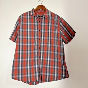 Prana‎ Button Down Shirt Mens XL Orange Plaid Excellent Short Sleeve Pocket